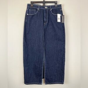 NWT Blank NYC Maxi Skirt 29 Denim Dark Wash Front Slit Pockets $98